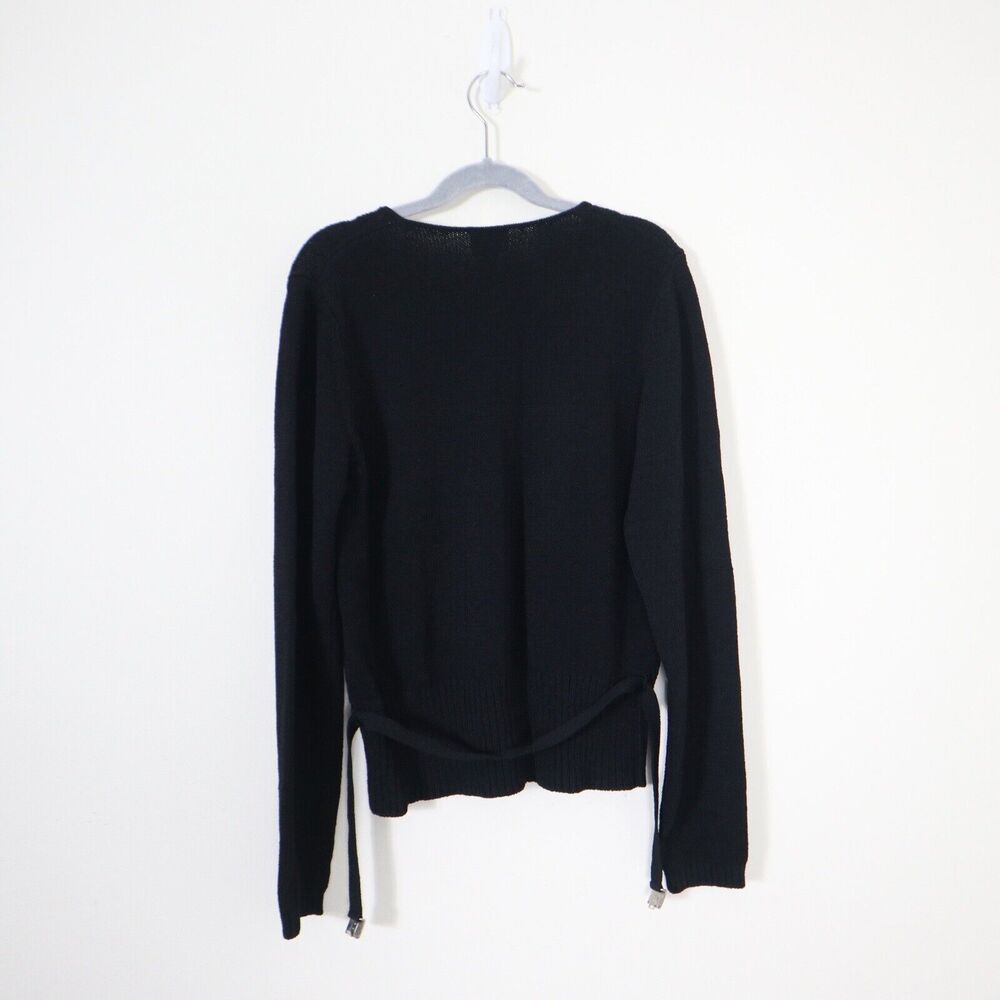 Margaret O'Leary Size 1/S Black Viscose Knit Sweater Belted V Neck Pullover - Picture 7 of 10